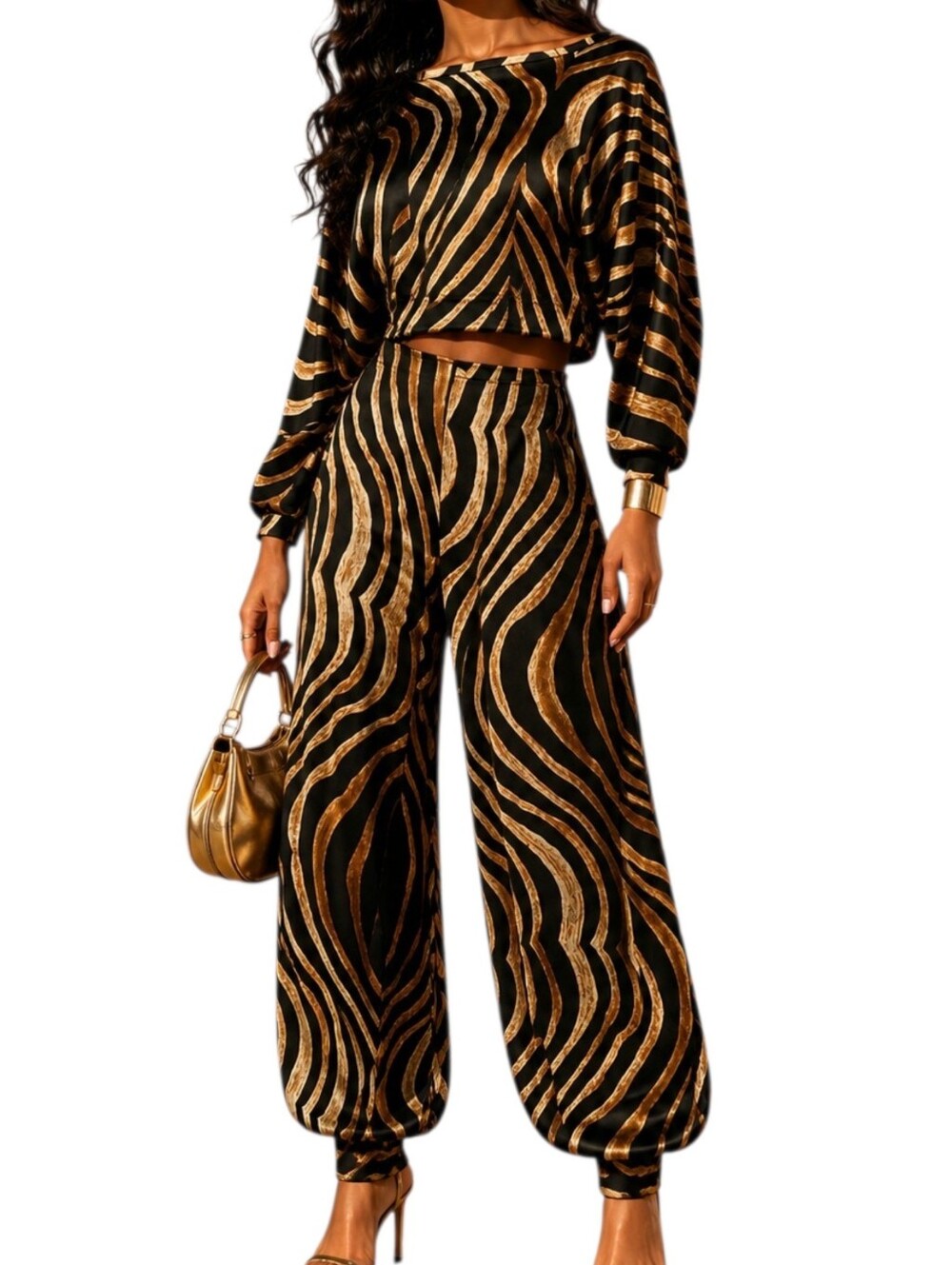 Design Original Tiger Print 2pc Crop Top & Balloon Pant Set